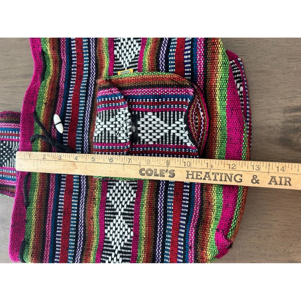 Artesanias Pinzon Woven Boho Backpack Multi Color Striped Drawstring Bag